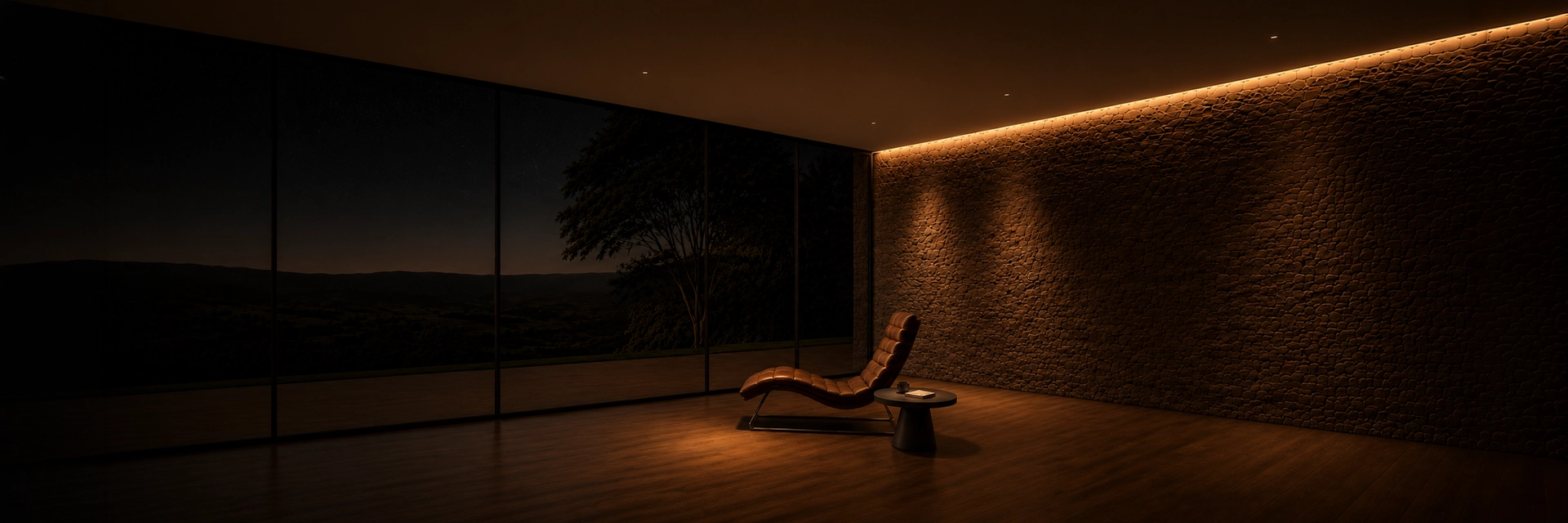Brightgreen flicker-free LED lighting smoothly dimmed in a modern interior